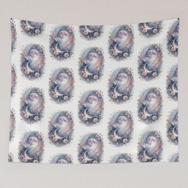 Item preview, Moon and Flowers Celestial Illustration designed and sold by HappyOops.