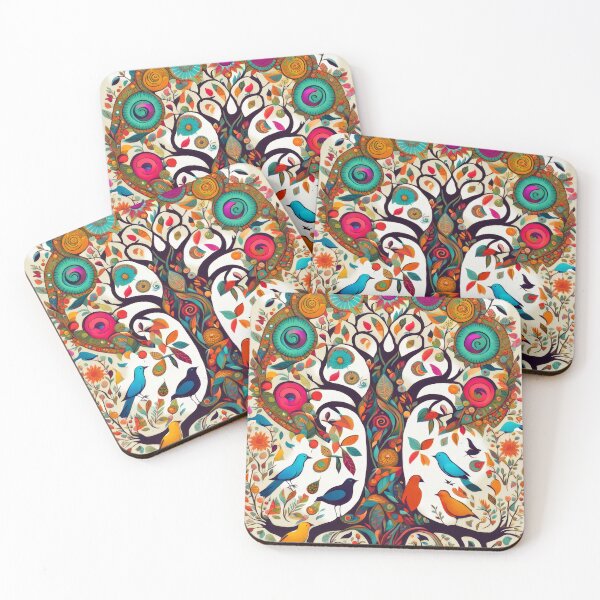 Item preview, Folk Art Tree of Life Birds and Botanical Patterns designed and sold by pinkal.
