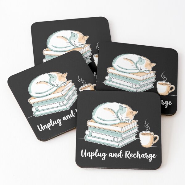 Item preview, Unplug and Recharge Sleeping Cat Books Coffee Reader designed and sold by TeNovaStudio.