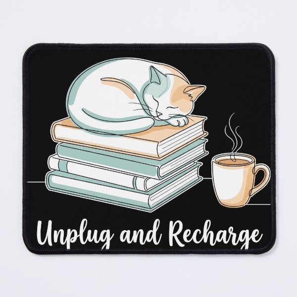 Item preview, Unplug and Recharge Sleeping Cat Books Coffee Reader designed and sold by TeNovaStudio.