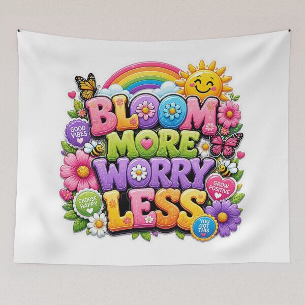 Item preview, BLOOM MORE WORRY LESS Graffiti Sticker PNG | Positive Floral Quote | Colorful Spring Wildflower Aesthetic Vinyl Decal designed and sold by Stylestickers55.
