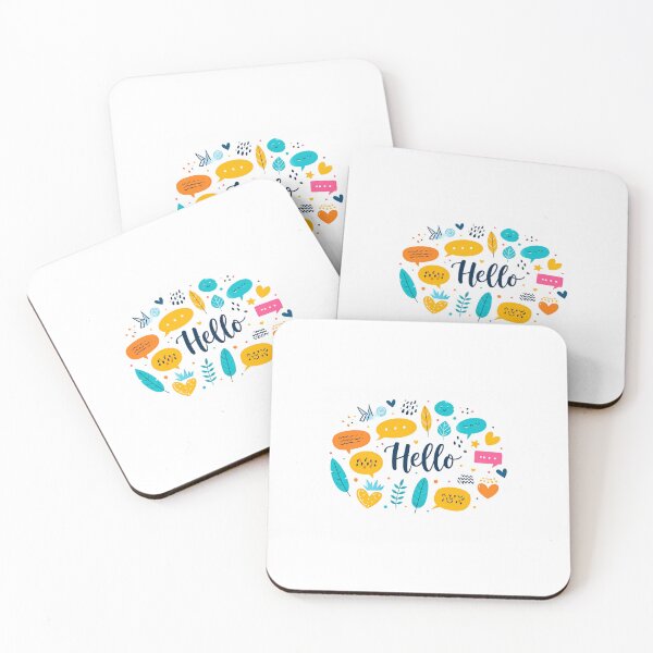 Item preview, Hello, speech bubbles, cute doodles, vibrant colors, hearts, leaves, whimsical, handlettering designed and sold by a575642903.