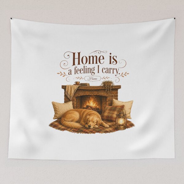 Item preview, Home Is A Feeling I Carry Vintage Golden Retriever Fireplace designed and sold by AQUILAKREO.