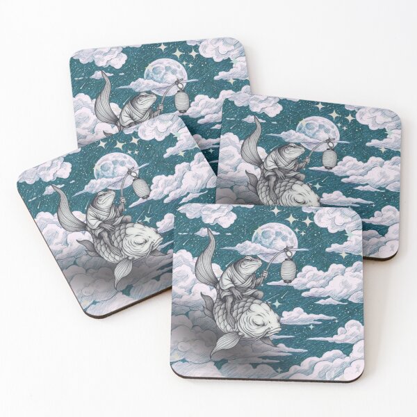 Item preview, Japanese Style Frog Riding Koi Fish Flying Celestial Cloud Night Sky designed and sold by Daily-chaos.