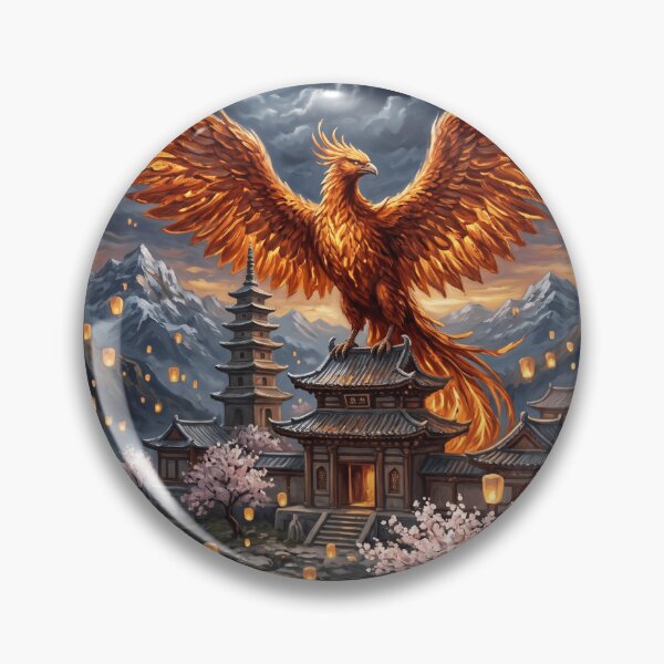 Item preview, Moonlit Phoenix Above the Ancient Temple | Fantasy Wildlife Painting designed and sold by Origamoart.