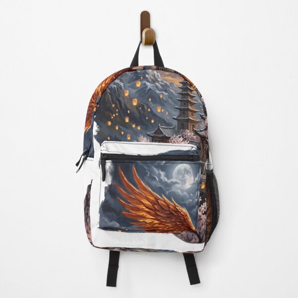 Item preview, Moonlit Phoenix Above the Ancient Temple | Fantasy Wildlife Painting designed and sold by Origamoart.