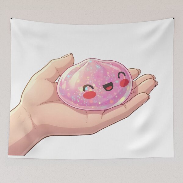 Item preview, Pink Glitter Squishy Dumpling in Open Hand – Kawaii Digital Art designed and sold by EmeraldeaArt.