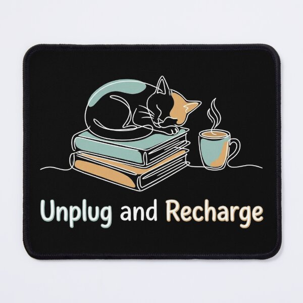 Item preview, Unplug and Recharge Sleeping Cat Line Art Book Coffee designed and sold by TeNovaStudio.