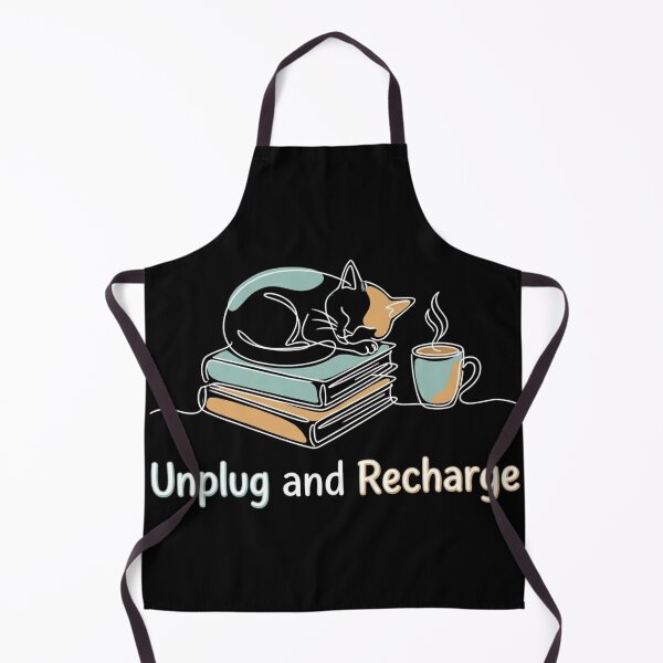 Item preview, Unplug and Recharge Sleeping Cat Line Art Book Coffee designed and sold by TeNovaStudio ⭐⭐⭐⭐⭐.