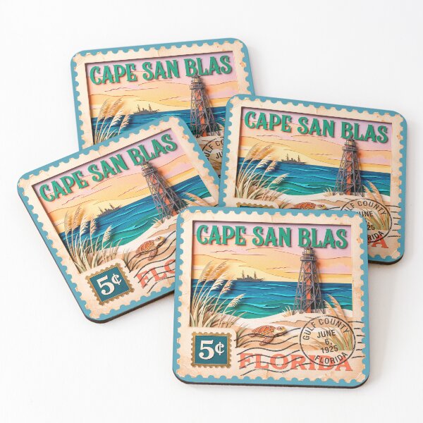 Item preview, Cape San Blas Florida Vintage 3D Stamp | Historic Lighthouse & Gulf Coast Beach Art designed and sold by Mandeville Photography.