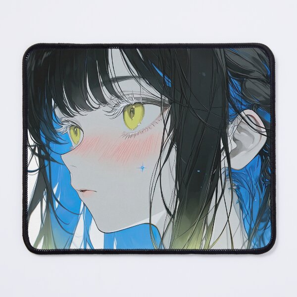 Item preview, Blushing Anime Girl with Yellow Eyes and Cyan Gradient Braid designed and sold by Sergii Davydenko.
