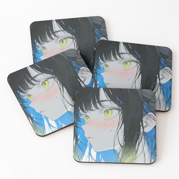 Item preview, Blushing Anime Girl with Yellow Eyes and Cyan Gradient Braid designed and sold by Sergii Davydenko.