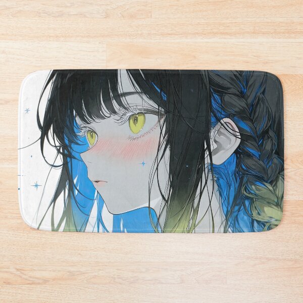 Item preview, Blushing Anime Girl with Yellow Eyes and Cyan Gradient Braid designed and sold by Sergii Davydenko.