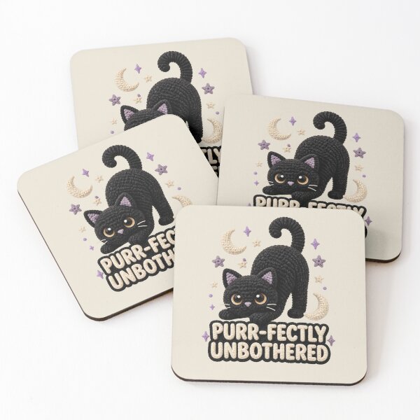 Item preview, Cute Crochet Black Cat Purr-fectly Unbothered Funny Design designed and sold by Panom Suavichien.