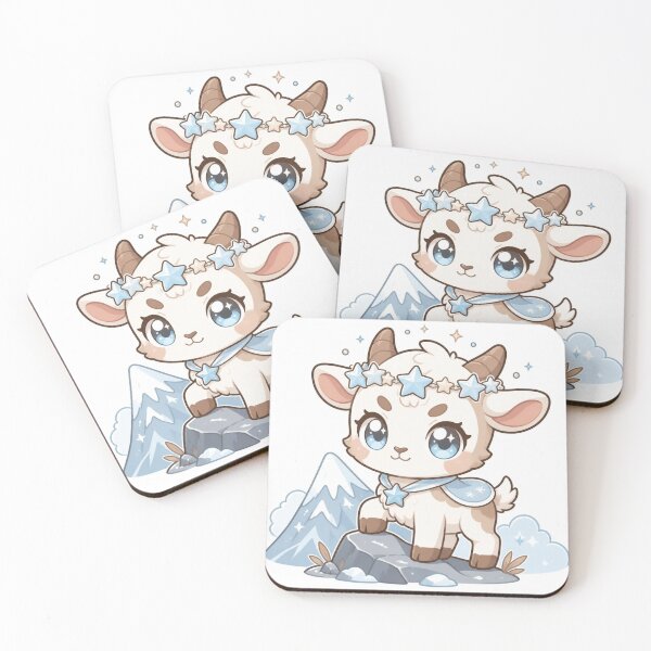 Item preview, Capricorn Zodiac Baby Goat | Cute Kawaii Chibi Animal Astrology Art | Snowy Mountain Star Crown Illustration designed and sold by Cosmic Zodiac Studio.
