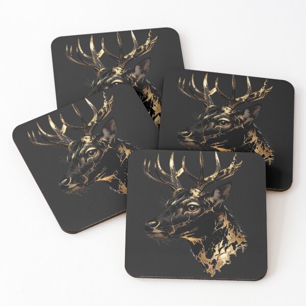 Item preview, Majestic Black & Gold Stag | Luxury Deer Wildlife Art Illustration designed and sold by TitiaDesign.