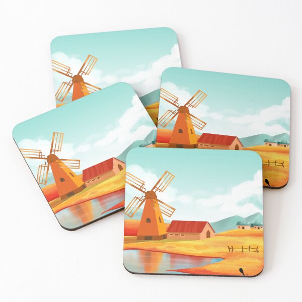Item preview, Autumn Windmill Landscape Countryside Illustration designed and sold by Matte-War07.