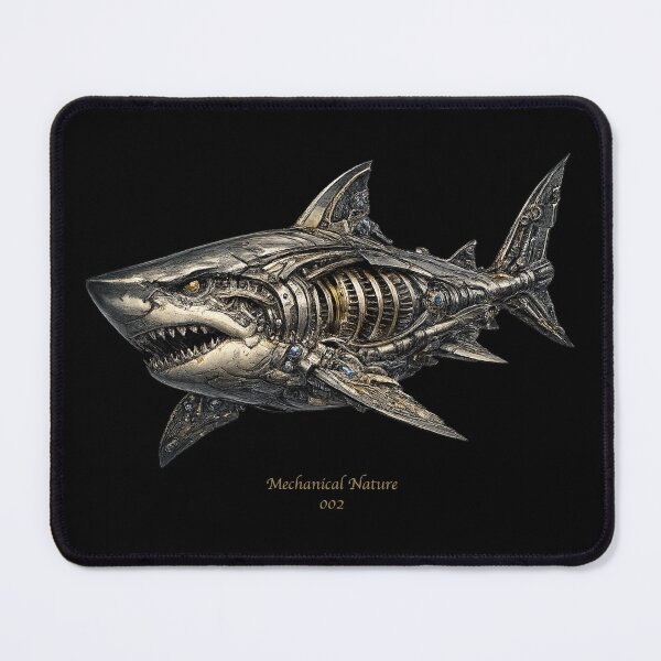 Item preview, Mechanical Nature 002 – Cybernetic Great White Shark | Futuristic Mechanical Shark | Premium Sci-Fi Ocean Art designed and sold by getpressedshirt.