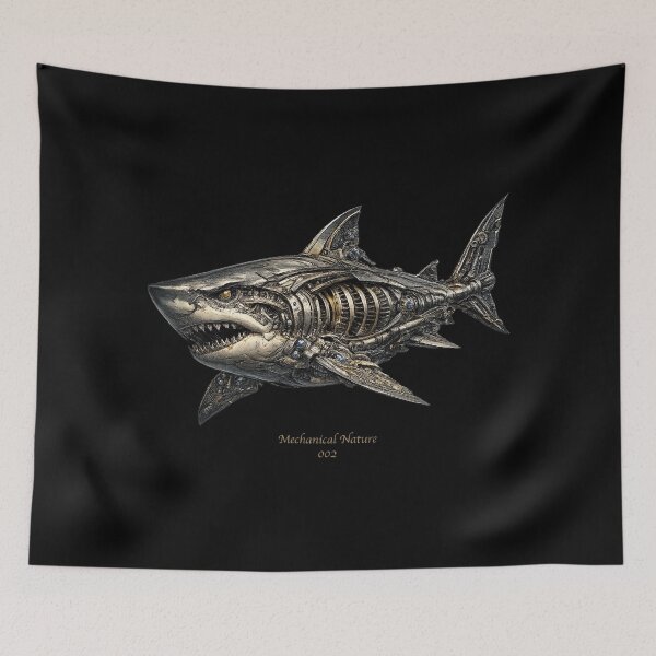 Item preview, Mechanical Nature 002 – Cybernetic Great White Shark | Futuristic Mechanical Shark | Premium Sci-Fi Ocean Art designed and sold by getpressedshirt.