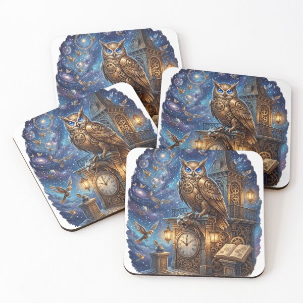 Item preview, Steampunk Owl Clock Tower | Celestial Guardian Fantasy Painting designed and sold by Origamoart.