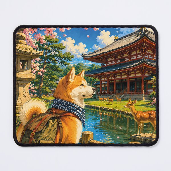 Item preview, Akita observing a temple in Nara designed and sold by Nomad-Paws.