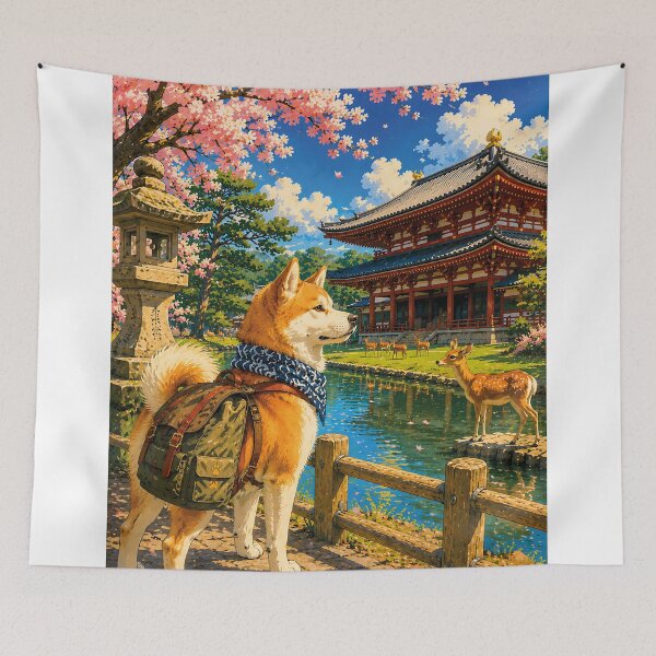 Item preview, Akita observing a temple in Nara designed and sold by Nomad-Paws.
