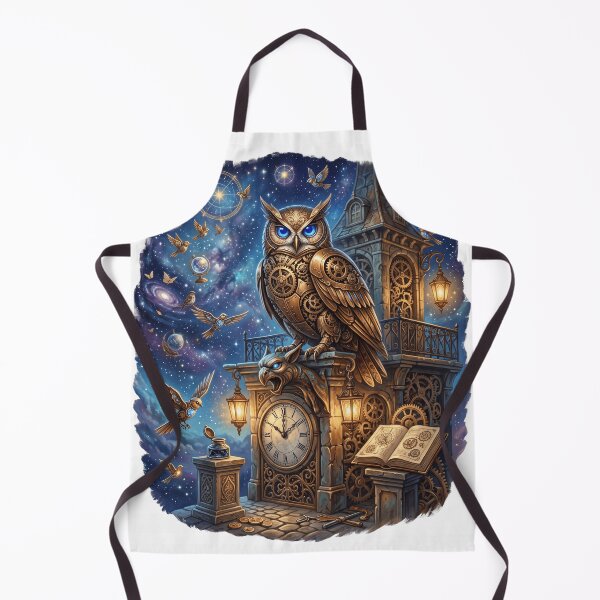 Item preview, Steampunk Owl Clock Tower | Celestial Guardian Fantasy Painting designed and sold by Origamoart.