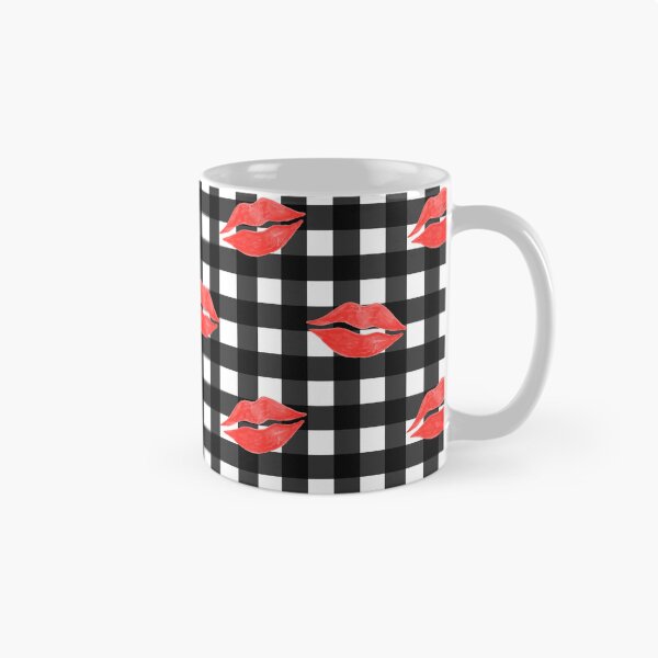 Item preview, Red Lipstick Kisses on Black and White Gingham designed and sold by QuestingPixel.
