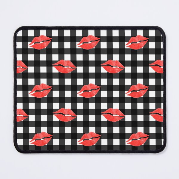 Item preview, Red Lipstick Kisses on Black and White Gingham designed and sold by QuestingPixel.