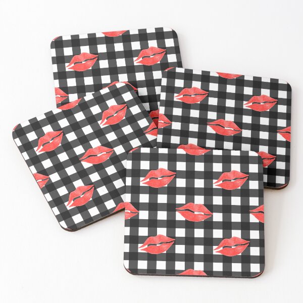 Item preview, Red Lipstick Kisses on Black and White Gingham designed and sold by QuestingPixel.