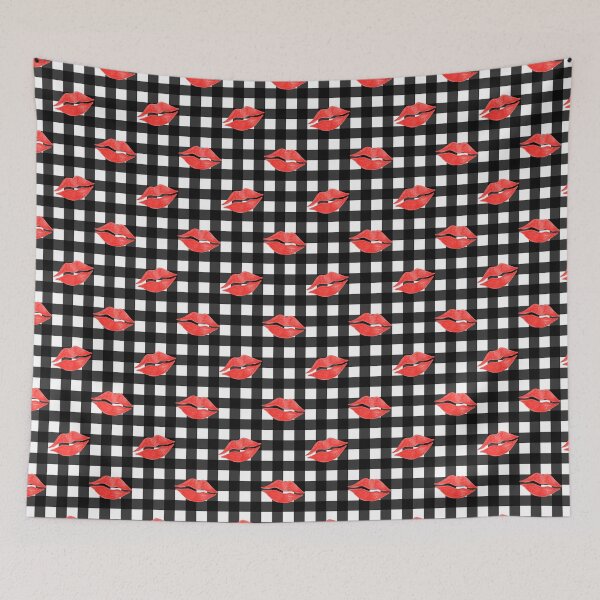 Item preview, Red Lipstick Kisses on Black and White Gingham designed and sold by QuestingPixel.