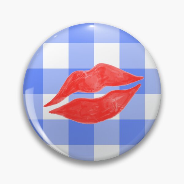 Item preview, Red Lipstick Kisses on Blue Gingham designed and sold by QuestingPixel.