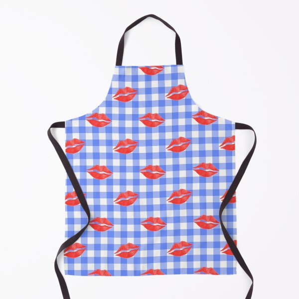 Item preview, Red Lipstick Kisses on Blue Gingham designed and sold by QuestingPixel.