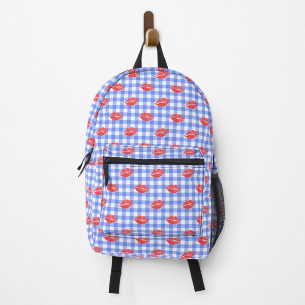 Item preview, Red Lipstick Kisses on Blue Gingham designed and sold by QuestingPixel.