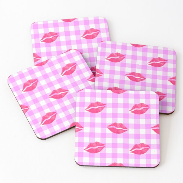 Item preview, Pink Lipstick Kisses on Pink Gingham designed and sold by QuestingPixel.