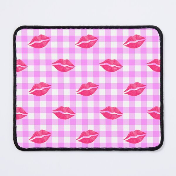 Item preview, Pink Lipstick Kisses on Pink Gingham designed and sold by QuestingPixel.