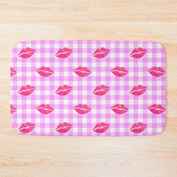 Item preview, Pink Lipstick Kisses on Pink Gingham designed and sold by QuestingPixel.
