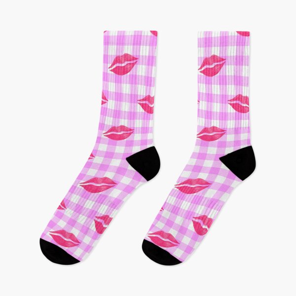 Item preview, Pink Lipstick Kisses on Pink Gingham designed and sold by QuestingPixel.