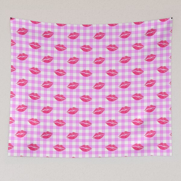 Item preview, Pink Lipstick Kisses on Pink Gingham designed and sold by QuestingPixel.