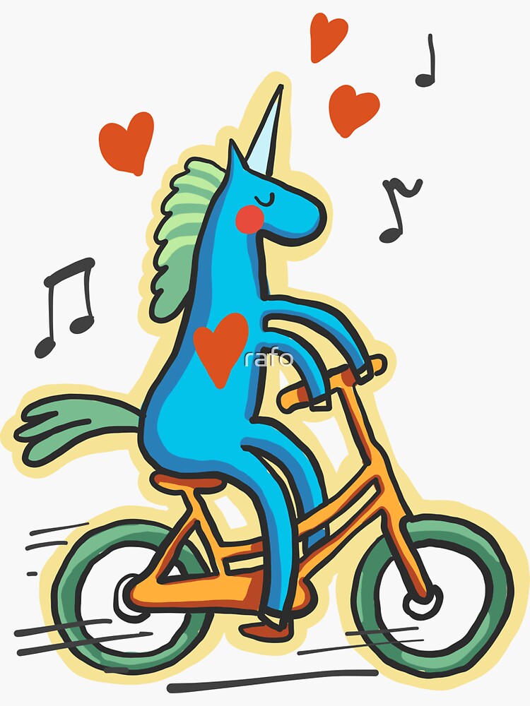 "Unicorn on bike" Sticker by rafo Redbubble