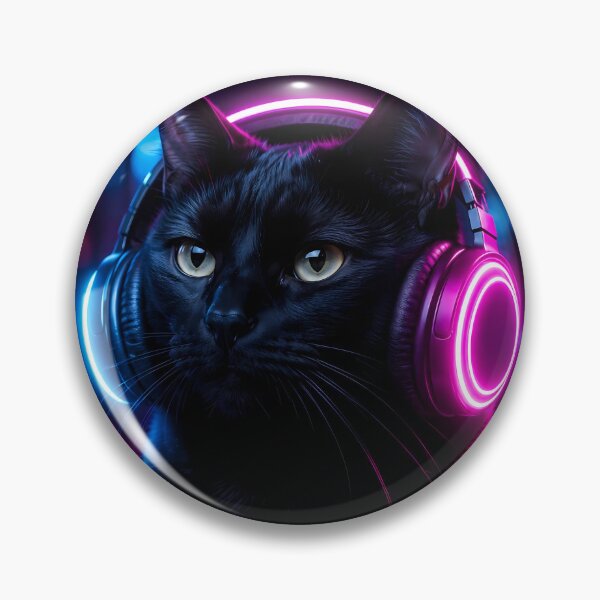Item preview, Cyberpunk Black Cat with Headphones designed and sold by Moodprint5.