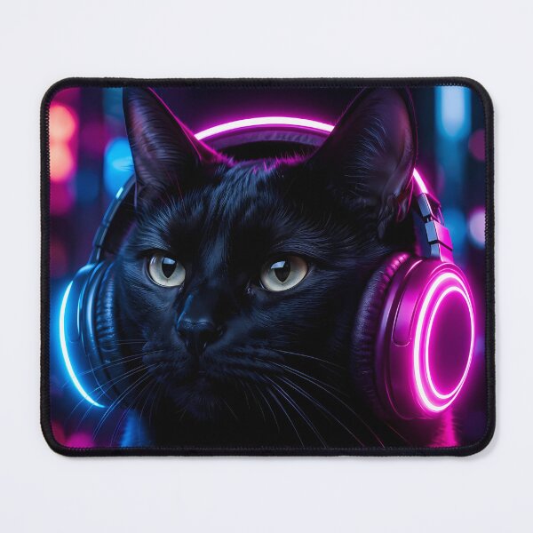 Item preview, Cyberpunk Black Cat with Headphones designed and sold by Moodprint5.