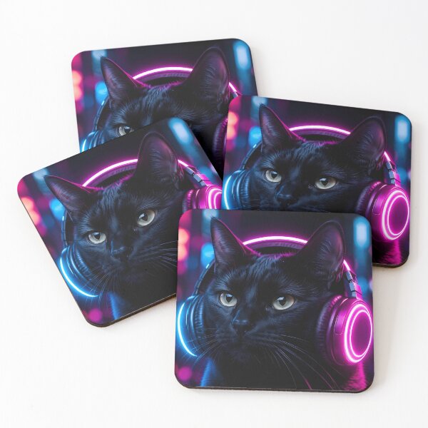 Item preview, Cyberpunk Black Cat with Headphones designed and sold by Moodprint5.