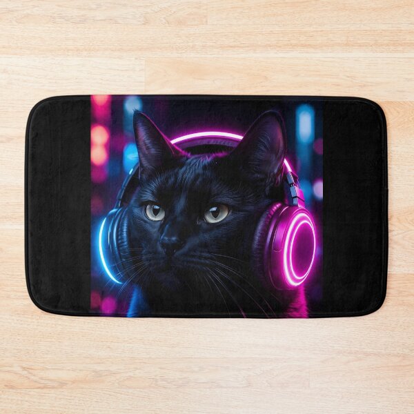Item preview, Cyberpunk Black Cat with Headphones designed and sold by Moodprint5.