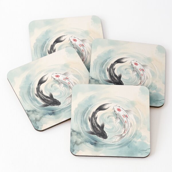 Item preview, Koi Fish Yin Yang Watercolor - Zen Aesthetic Desk Mat designed and sold by Art JSMY.