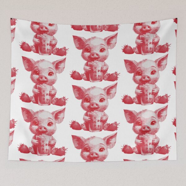 Item preview, Cute Kawaii Baby Pig with Strawberry Milkshake designed and sold by kinpirks.