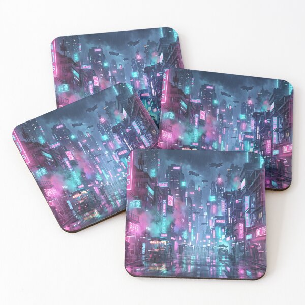 Item preview, Cyberpunk Neon City Rain - Futuristic Aesthetic Desk Mat designed and sold by Art JSMY.