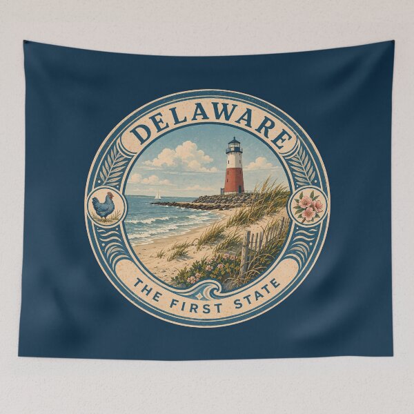 Item preview, Delaware Landscape Illustration Travel Art Badge designed and sold by KrisSidDesigns.