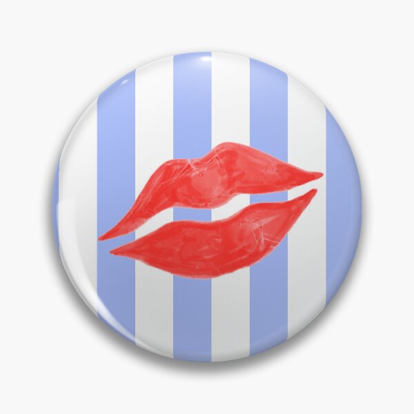 Item preview, Red Lipstick Kisses on Blue Stripes designed and sold by QuestingPixel.