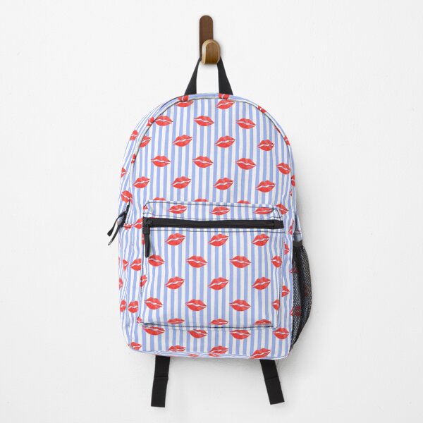 Item preview, Red Lipstick Kisses on Blue Stripes designed and sold by QuestingPixel.